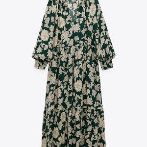 Zara Green and Cream Floral Maxi Dress